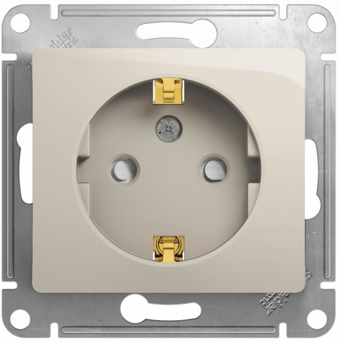 Розетка с заземлением без рамки Systeme Electric Glossa 1-м. шторки молочный картинка